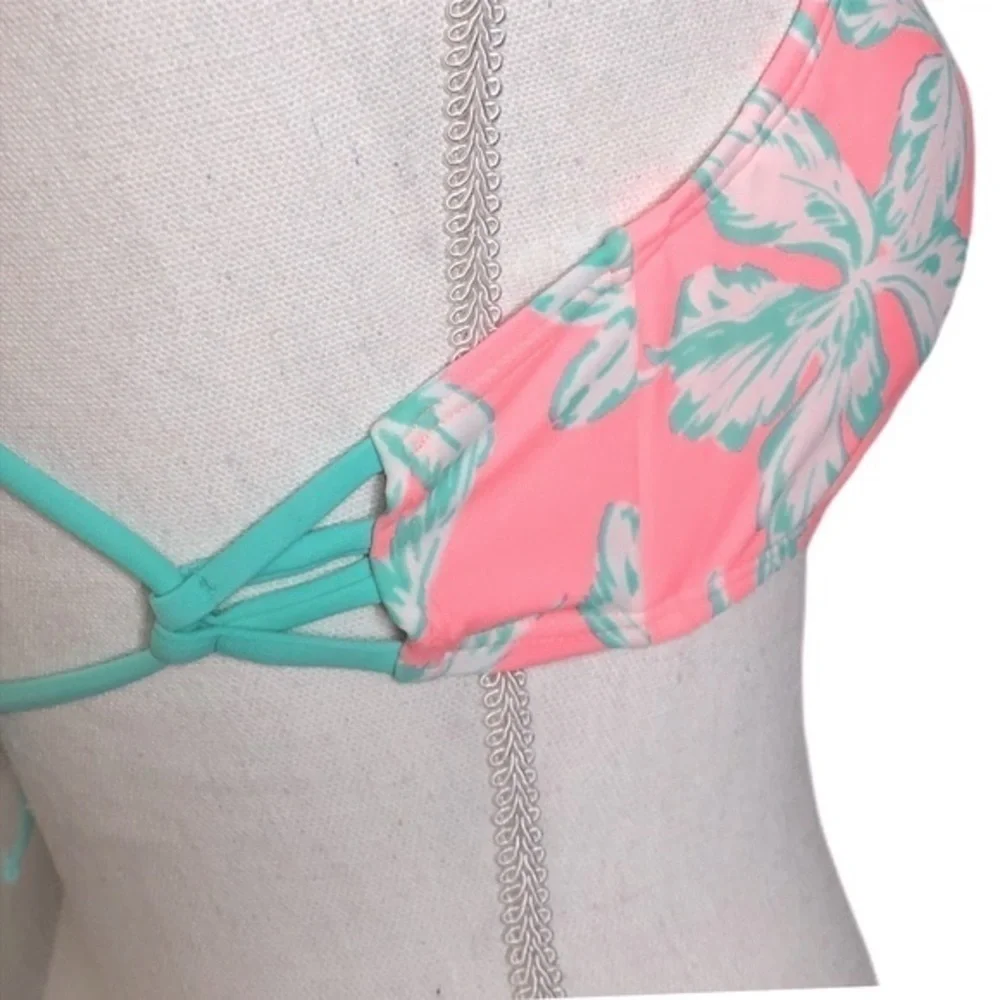 🌺 Arizona Floral Tropical Neon Strappy Bikini Top Size L NWT